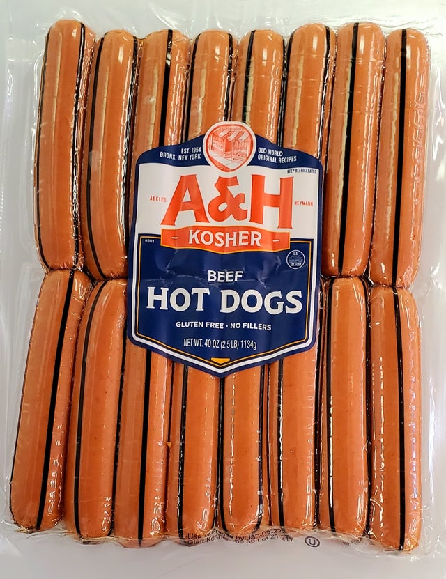 Kosher A&H Kosher Beef Hot Dogs 40 oz